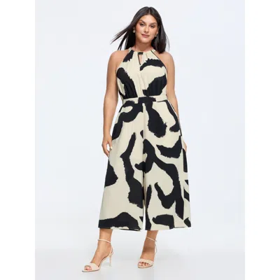 Bloomchic Abstract Floral Print Halter Neckline Jumpsuit In Animal Print