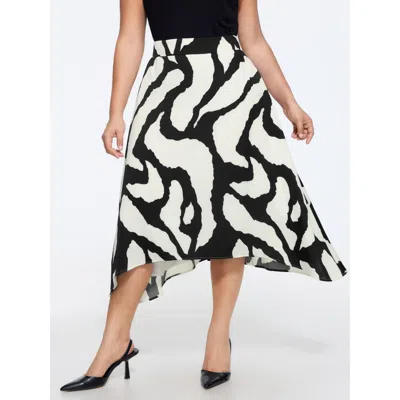 Bloomchic Abstract Print Asymmetrical Hem Flowy Midi Skirt In White