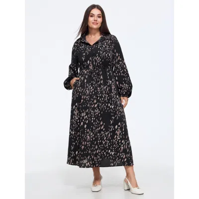 Bloomchic Abstract Print Drawstring Waist Maxi Dress In Black