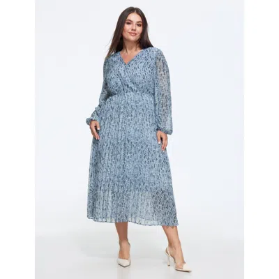 Bloomchic Abstract Print Pleated Chiffon Flowy Midi Dress In Lightblue