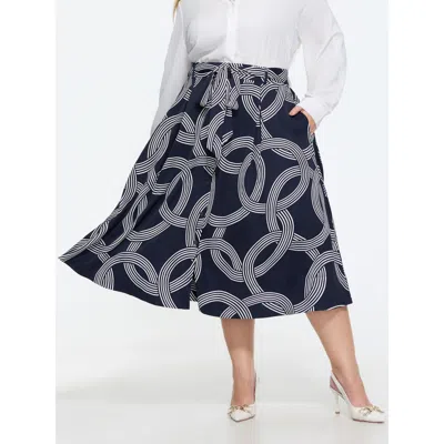 Bloomchic Abstract Print Waist-tie Maxi Skirt In Blue