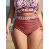 Bloomchic Adjustable Side Drawstring Printed Bikini Bottoms In Brown