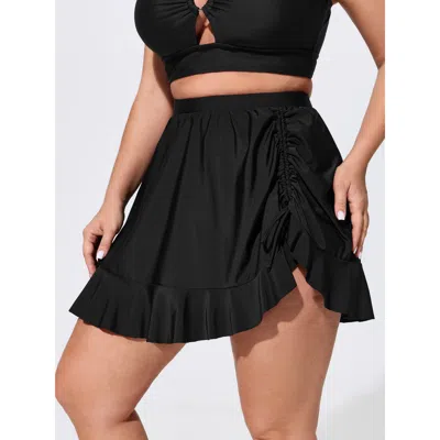 Bloomchic Adjustable Side Drawstring Ruffled Swim Bottoms In Black