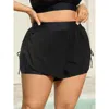 Bloomchic Adjustable Side Drawstring Swim Bottoms In Black