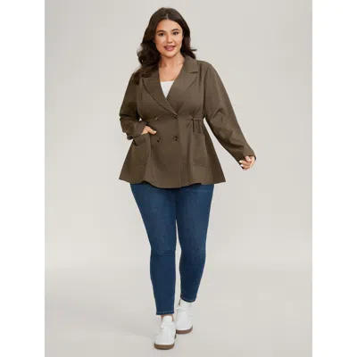 Bloomchic Adjustable Waistline Relaxed Fit Blazer In Darkbrown