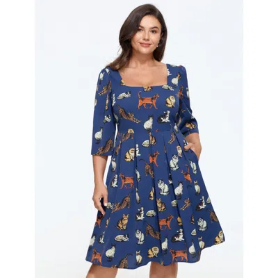 Bloomchic Animal Print Square Neck Pleated Mini Dress In Darkblue