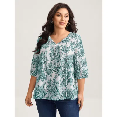Bloomchic Artistic Print A-line Blouse In Blue