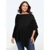 Bloomchic Asymmetric Drape Cowl Neck Lightweight Poncho Pullover In Black