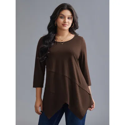 Bloomchic Asymmetrical Hem Overlap Long T-shirt In Black