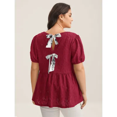 Bloomchic Back Bow Tie Textured Top In Burgundy
