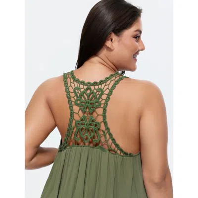 Bloomchic Back Cut-out Flowy Plain Tank Top In Green