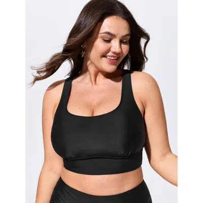 Bloomchic Back Cut-out Scoop Neckline Swim Top In Black