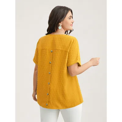 Bloomchic Back-button Textured V-neck Shirt In Turmeric