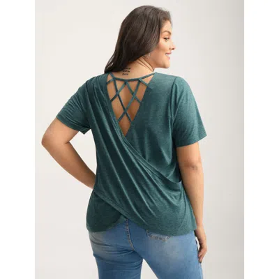Bloomchic Backless Crisscross Solid T-shirt In Green
