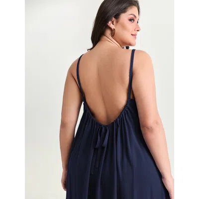 Bloomchic Backless Flowy Cami Plain Midi Dress In Blue