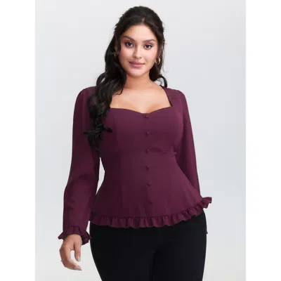 Bloomchic Back-tie Sweetheart Neckline Ruffled Blouse In Brown