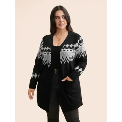 Bloomchic Bandana Geometric Raglan Sleeve Cardigan In Blue