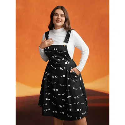 Bloomchic Bat Eyes Overall Straps Skirt Midi Dress In Black