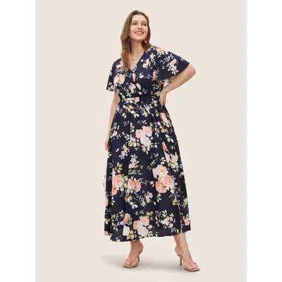 Bloomchic Bloom Dress - Flutter Sleeve Ditsy Floral Pocket Split Maxi Dress In Multi