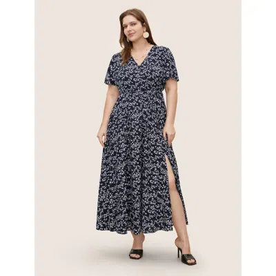 Bloomchic Bloom Dress - Flutter Sleeve Ditsy Floral Pocket Split Maxi Dress In Multi