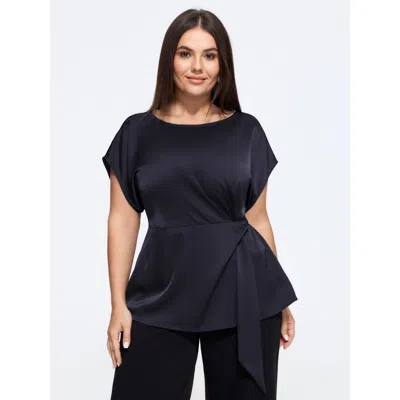 Bloomchic Boat Neck Side Twist Satin Blouse In Ocean Cavern