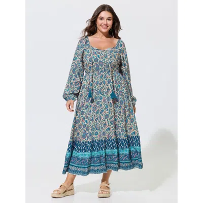 Bloomchic Boho Floral Print Tassel Drawstring Tiered Maxi Dress In Multi