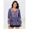 Bloomchic Boho Floral Print Tassel Tie Blouse In Multi