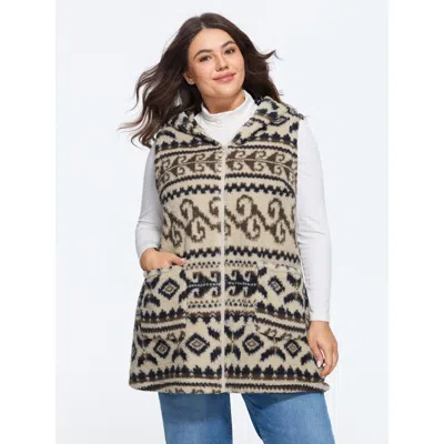 Bloomchic Boho Pattern Full Zip Fleece Hooded Vest In Multi