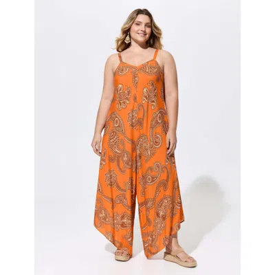 Bloomchic Boho Print Asymmetrical Hem Jumpsuit In Orange