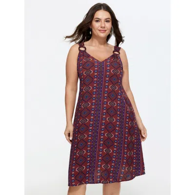 Bloomchic Boho Print O-ring Detail Strap Sleeveless Mini Dress In Deepred