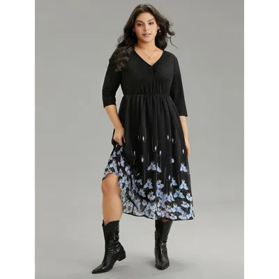 Bloomchic Boho Print Ruched Elastic Waist Chiffon Dress In Multi