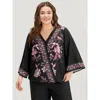 Bloomchic Boho Print Wrap Woven Top In Black