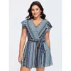 Bloomchic Boho Striped Print Back-tie Romper In Multi