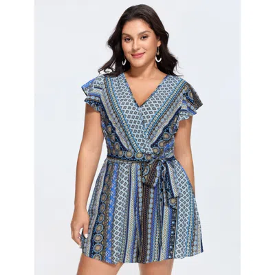 Bloomchic Boho Striped Print Back-tie Romper In Multi