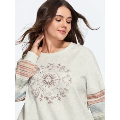 Bloomchic Boho Sun Graphic Crew Neck Sweatshirt In White