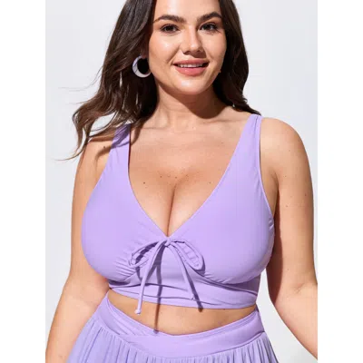 Bloomchic Bow-tie V-neck Plain Swim Top In Purple