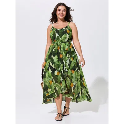 Bloomchic Breathabel Tropical Vacation Print Midi Dress In Multi