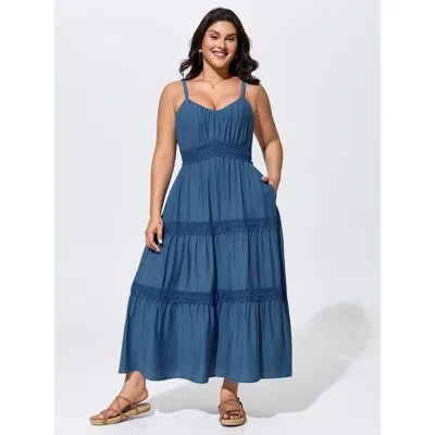 Bloomchic Breathable Plain Tiered Sleeveless Maxi Dress In Blue