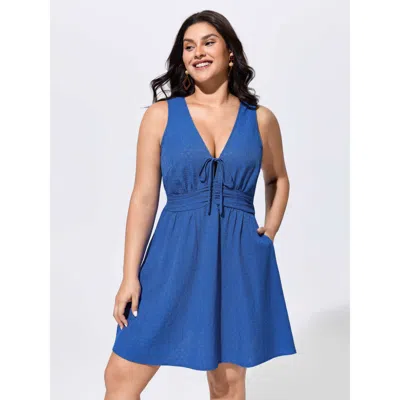 Bloomchic Breathable Shirred Waist Pockets Mini Dress In Animal Print