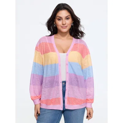Bloomchic Breathable Stripe Button Down Placket Kimono In Multicolor