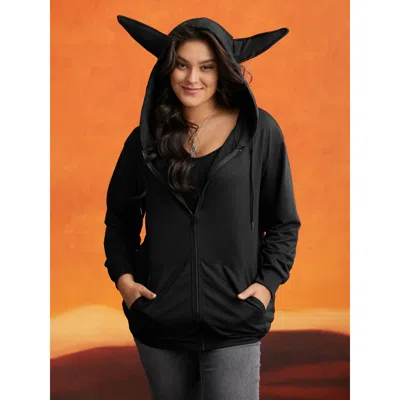 Bloomchic Bull Horns Demon Hooded Sweatshirt In Black