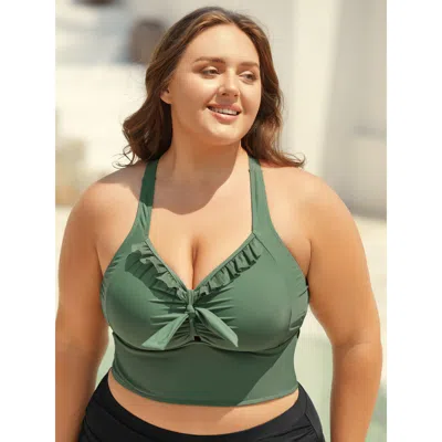 Bloomchic Bust Knot-tie Ruffle Trim Supportive Bikini Top In Green