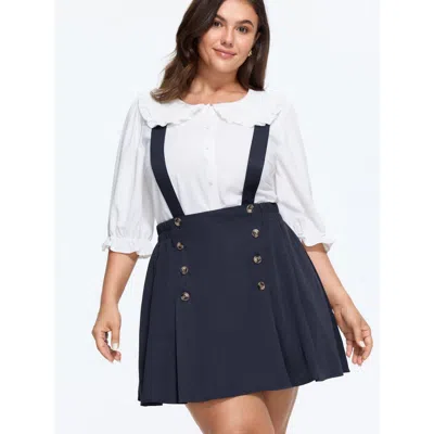 Bloomchic Button Detail Pleated Suspender Mini Skirt In Indigo