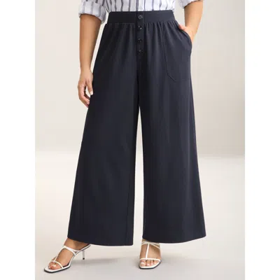 Bloomchic Button Front Wide-leg Pants In Blue
