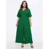 Bloomchic Button Placket Pockets Wide-leg Jumpsuit In Emerald