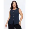 Bloomchic Button-front Fitted Plain Blazer Vest In Indigo