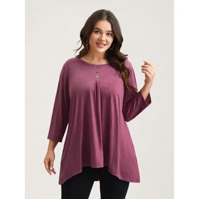 Bloomchic Button-front High Low Hem Knit Top In Pink