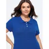 Bloomchic Cable Knit Button Front Short Sleeve Pullover In Navy