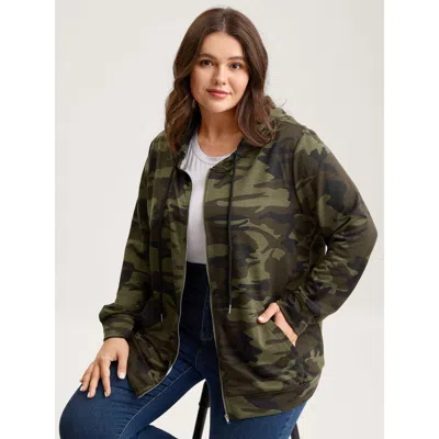 Bloomchic Camouflage Print Stretchy Zipper Hoodie