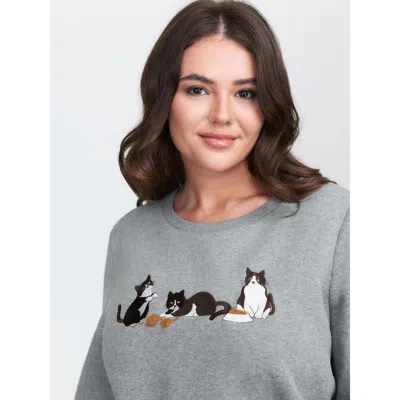 Bloomchic Cat Towel Embroidery Fleece Lined Sweatshirt In Gray